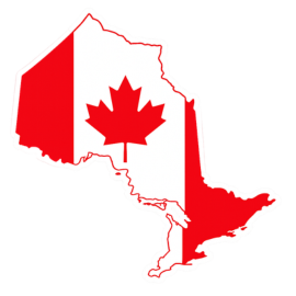 Outline of Ontario filled with the Canadian flag